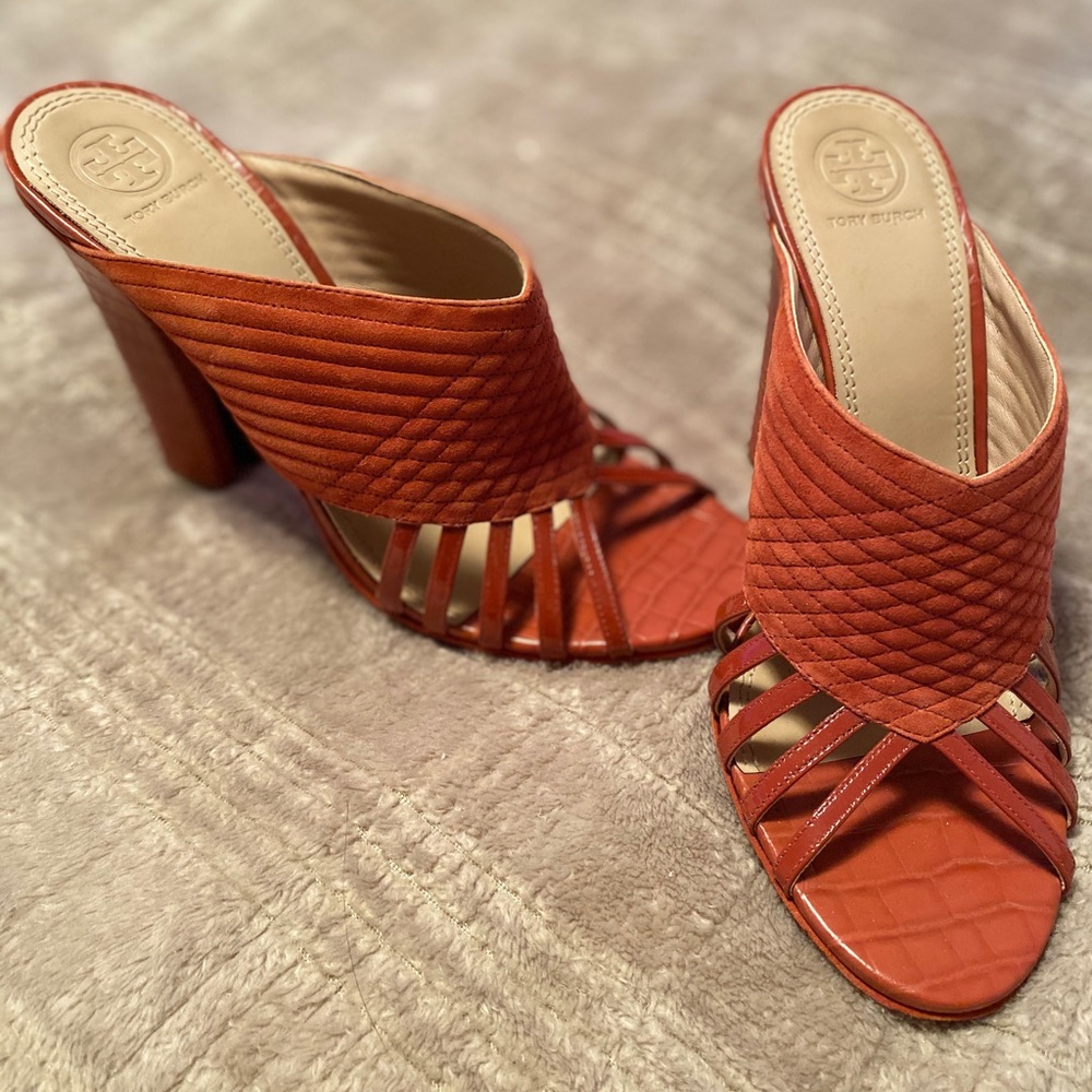 Tory Burch red slip on heels